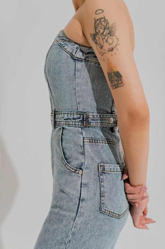 Light Washed Slim Fit Corset Jumpsuit