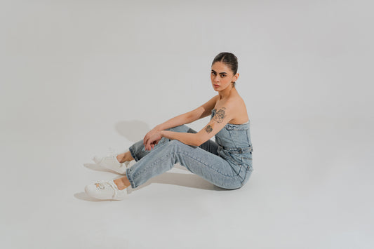 Light Washed Slim Fit Corset Jumpsuit