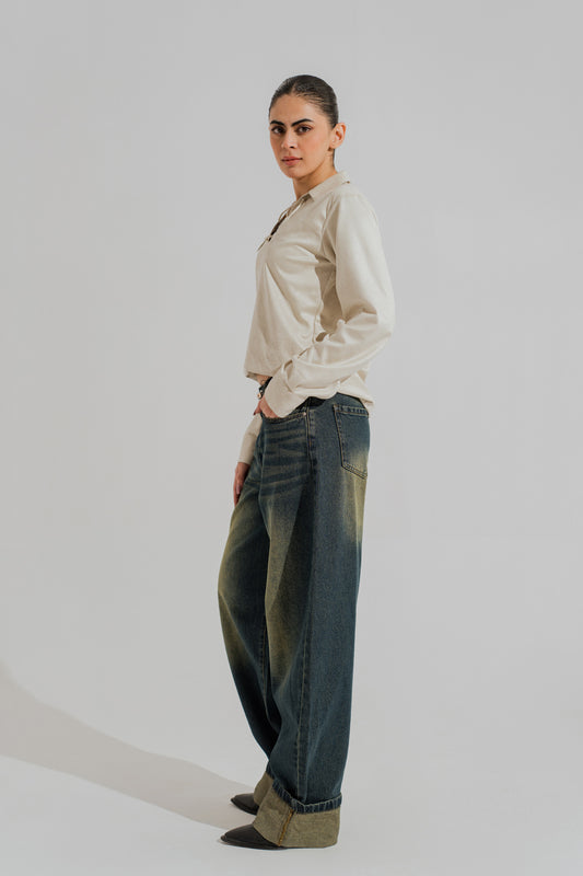 Blue Vintage Wash WIde Leg Denim Jeans - Hustle N Holla