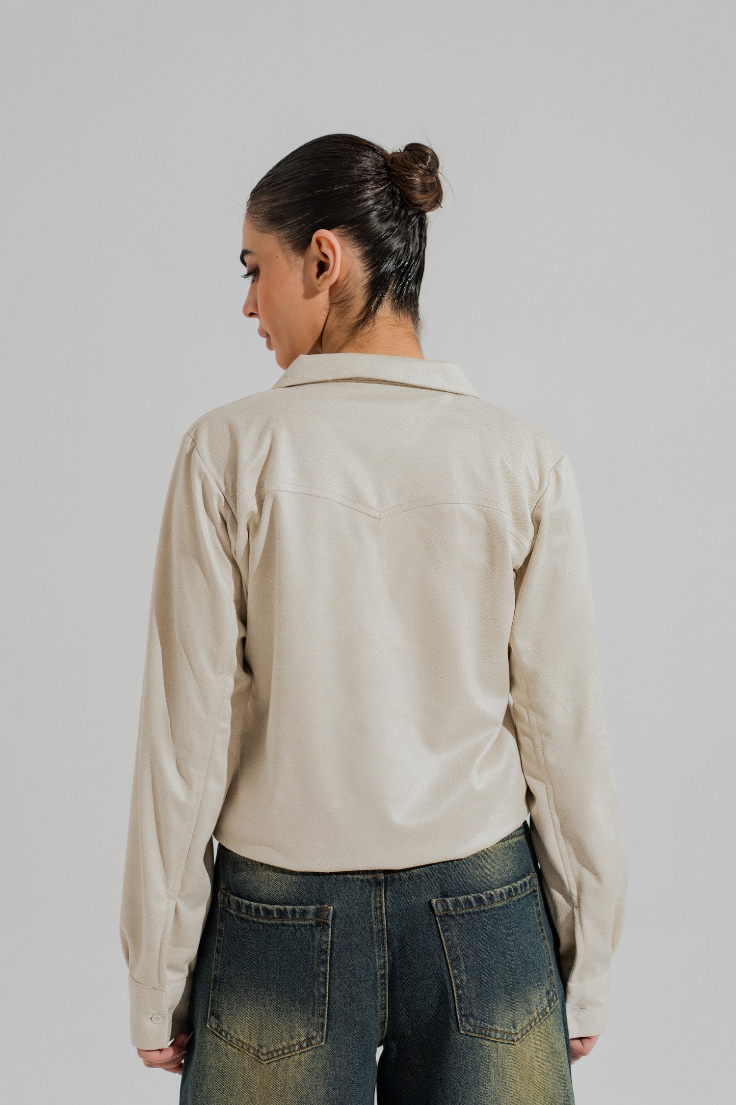 Off White Suede Lace up Relaxed Fit Shirt - Hustle N Holla