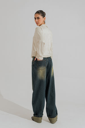 Dark Vintage Wash Mid Rise Super Baggy Jeans - Hustle N Holla