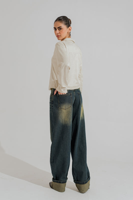 Blue Vintage Wash Wide Leg Denim Jeans - Hustle N Holla