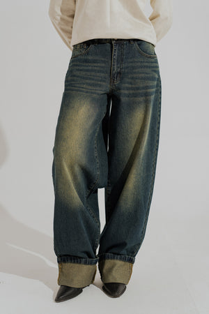 Dark Vintage Wash Mid Rise Super Baggy Jeans - Hustle N Holla