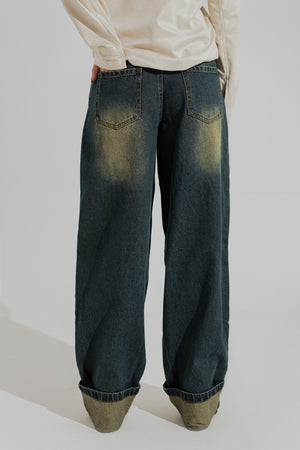 Dark Vintage Wash Mid Rise Super Baggy Jeans - Hustle N Holla