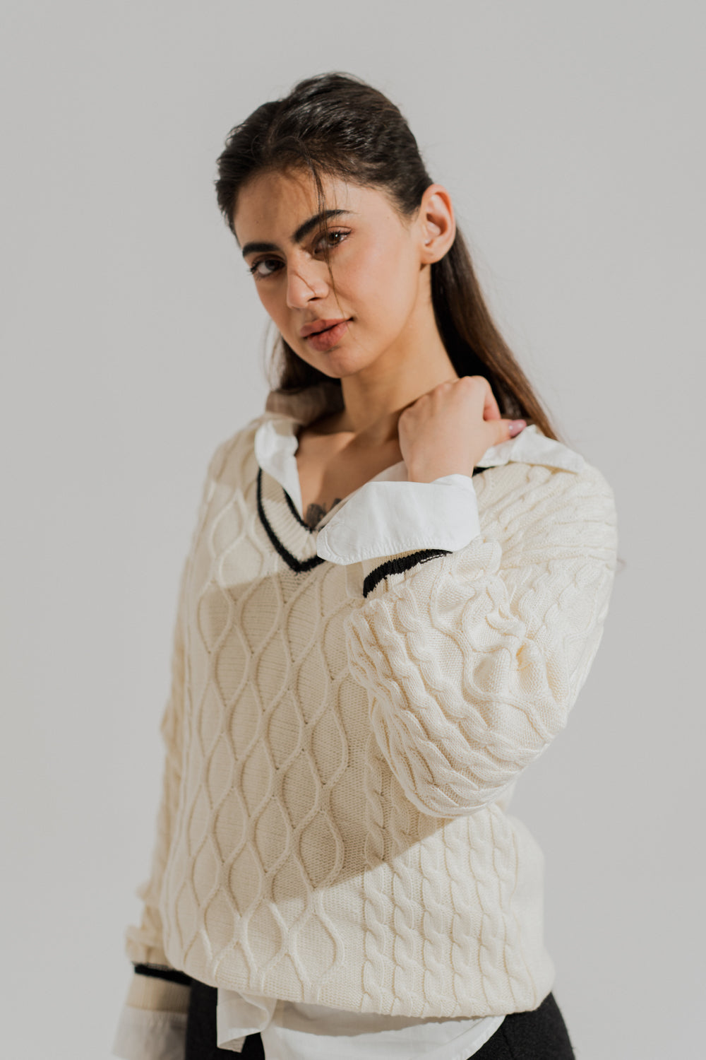 Off White Loose Fit Varsity Sweater - Hustle N Holla