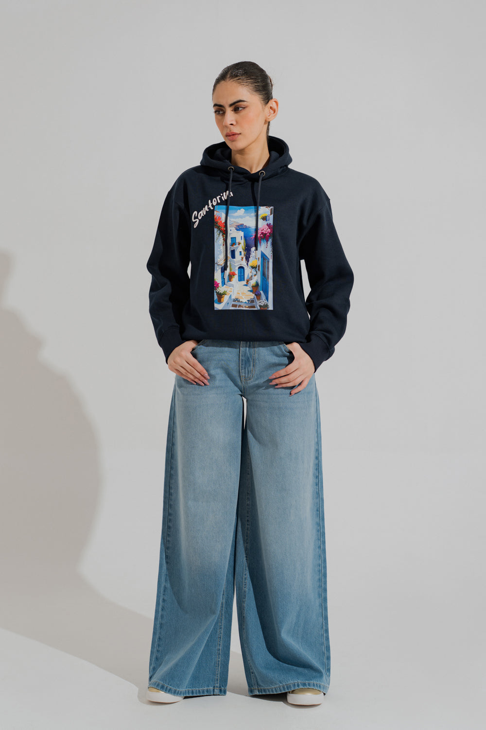 Blue Light Washed Wide Leg Denim Jeans