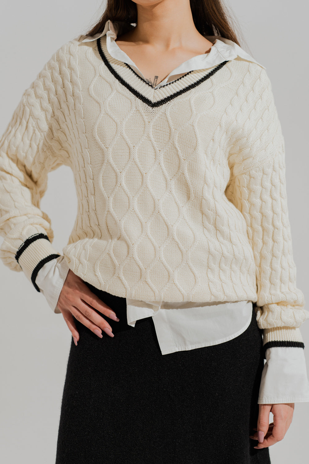 Off White Loose Fit Varsity Sweater - Hustle N Holla