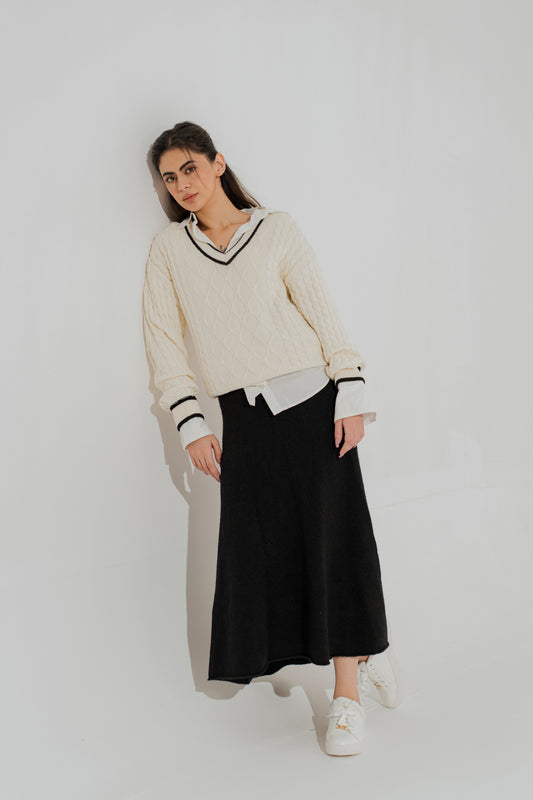 Black Wool A-line Midi Skirt - Hustle N Holla