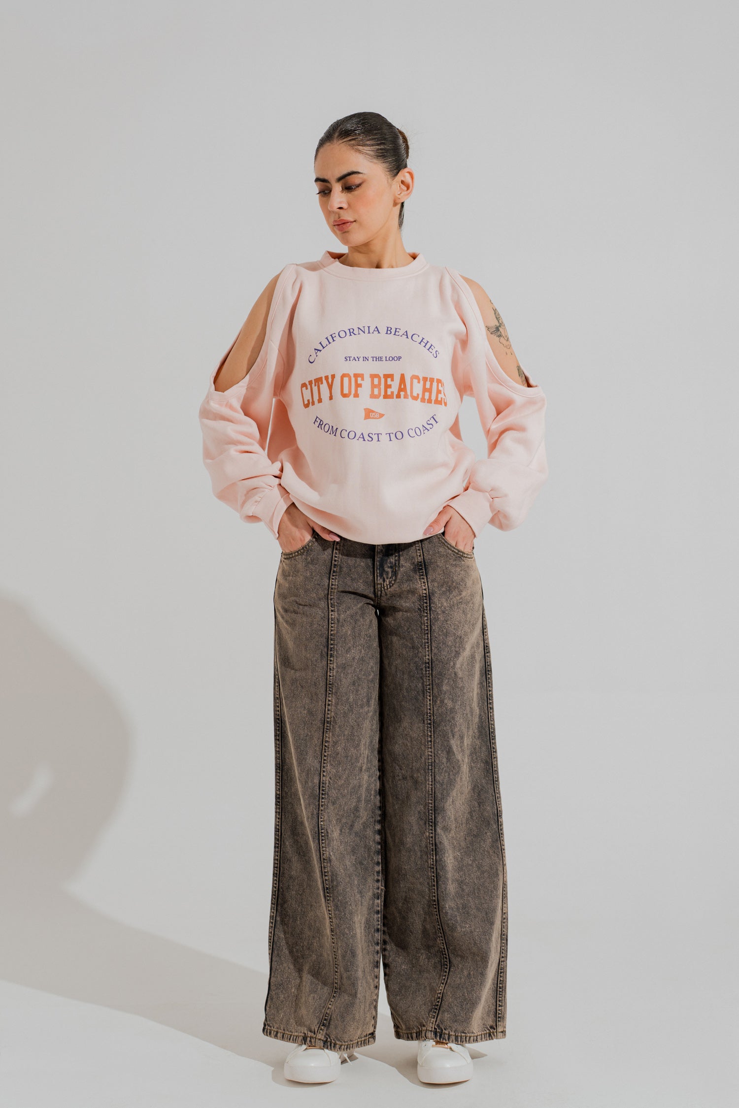 Peach Relaxed Fit Graphic Sweatshirt - Hustle N Holla