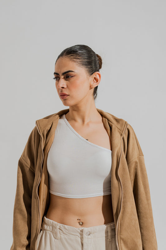 Tan Oversized Mock Neck Suede Jacket - Hustle N Holla