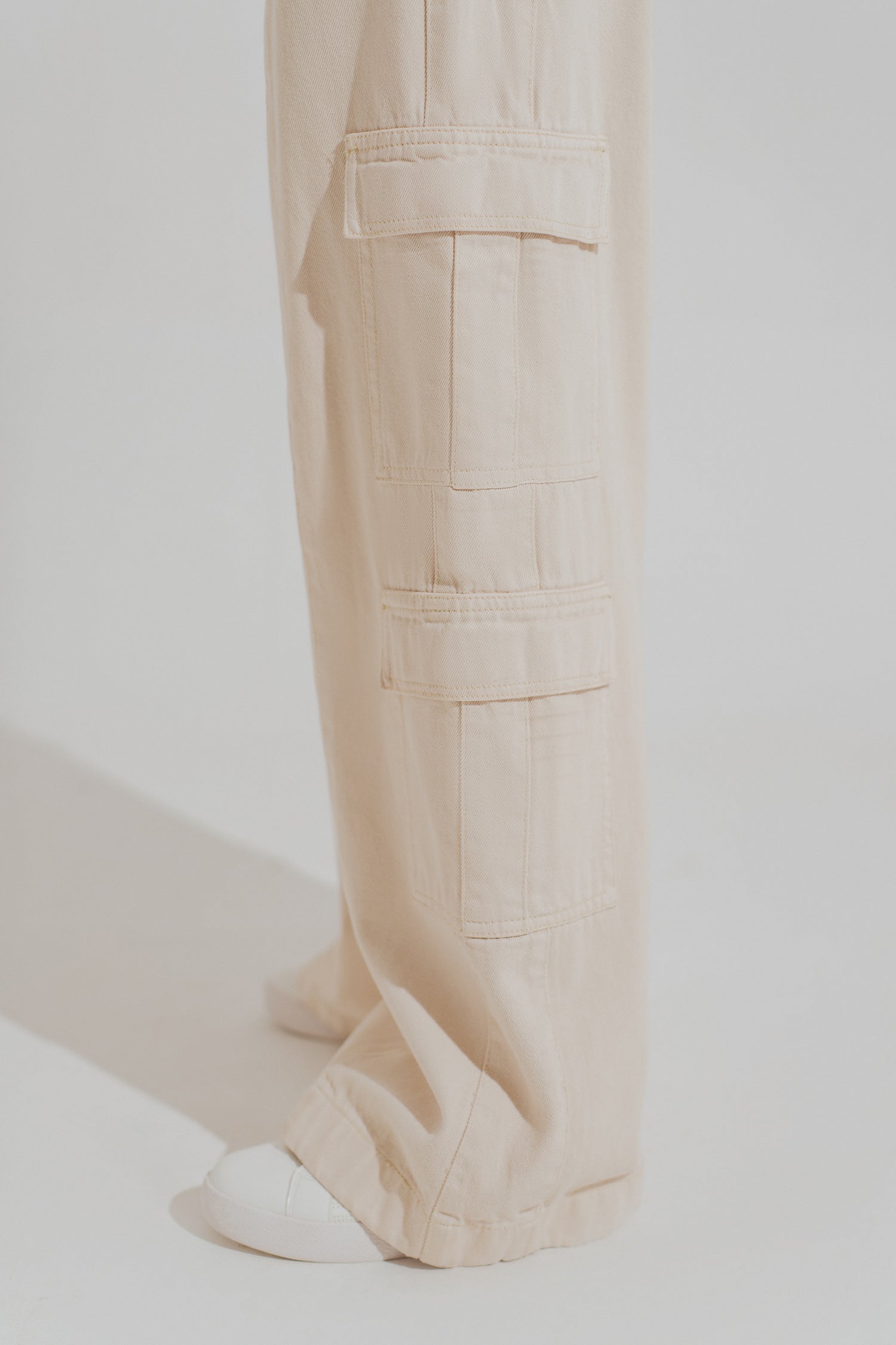 Beige Twill Wide Leg Pants with Cargo Pockets - Hustle N Holla