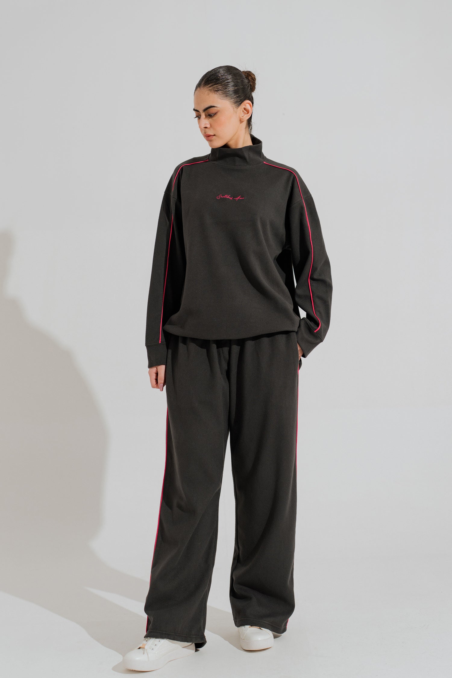 Charcoal High Neck Oversize Cropped Sweatshirt