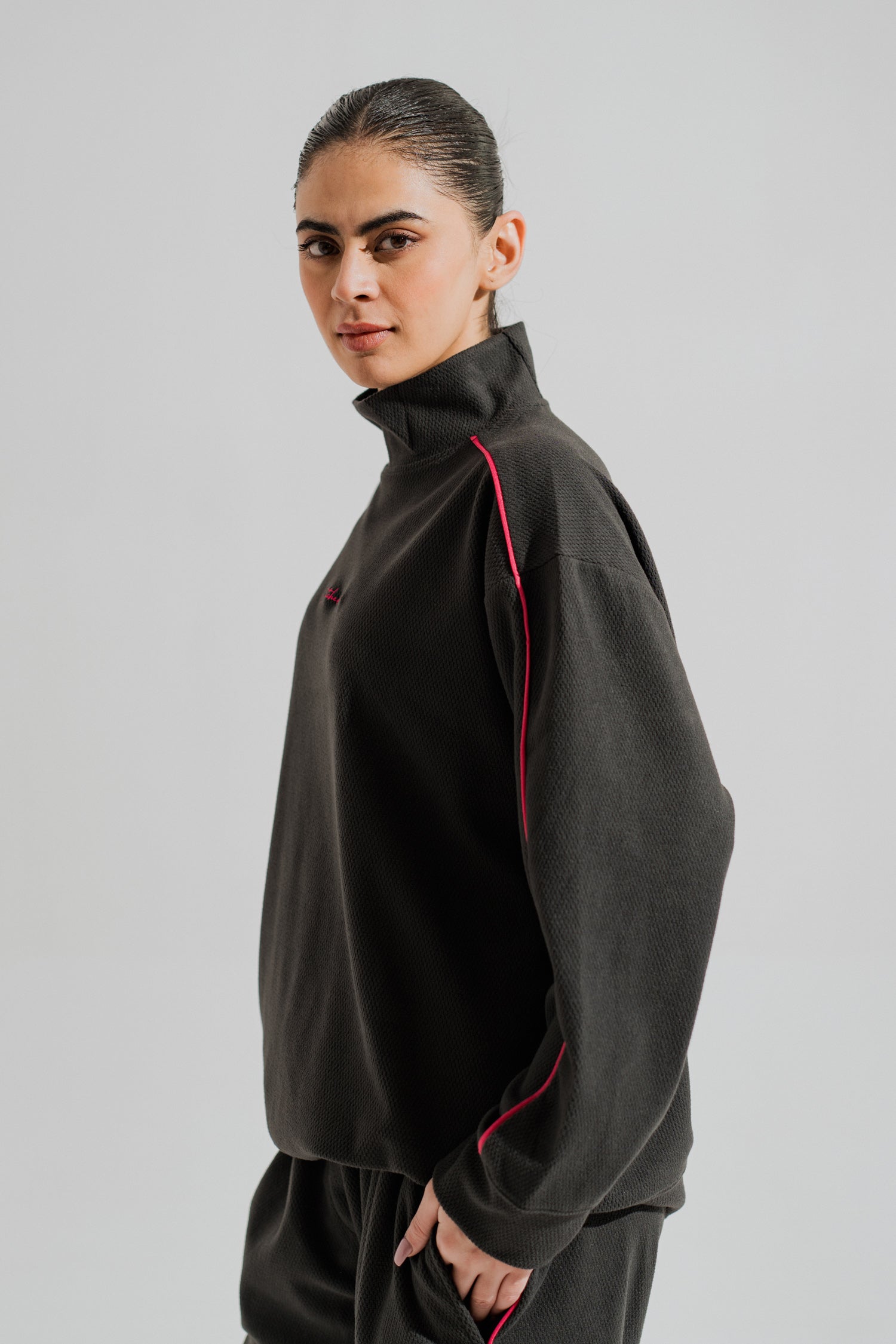 Charcoal High Neck Oversize Cropped Sweatshirt - Hustle N Holla