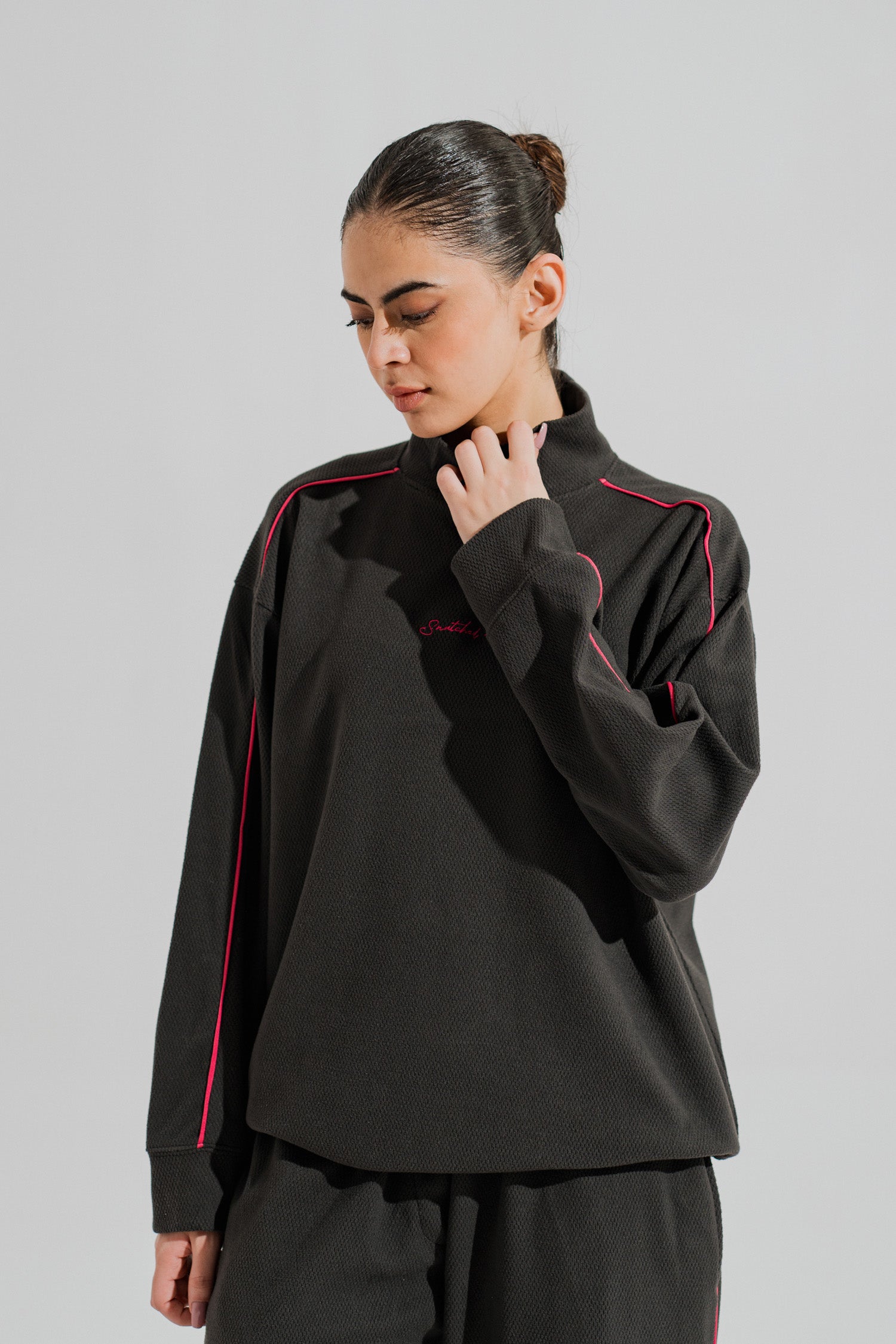 Charcoal High Neck Oversize Cropped Sweatshirt - Hustle N Holla
