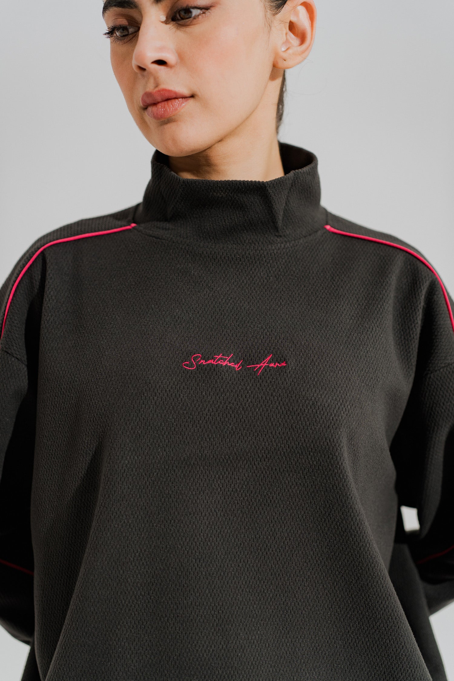 Charcoal High Neck Oversize Cropped Sweatshirt