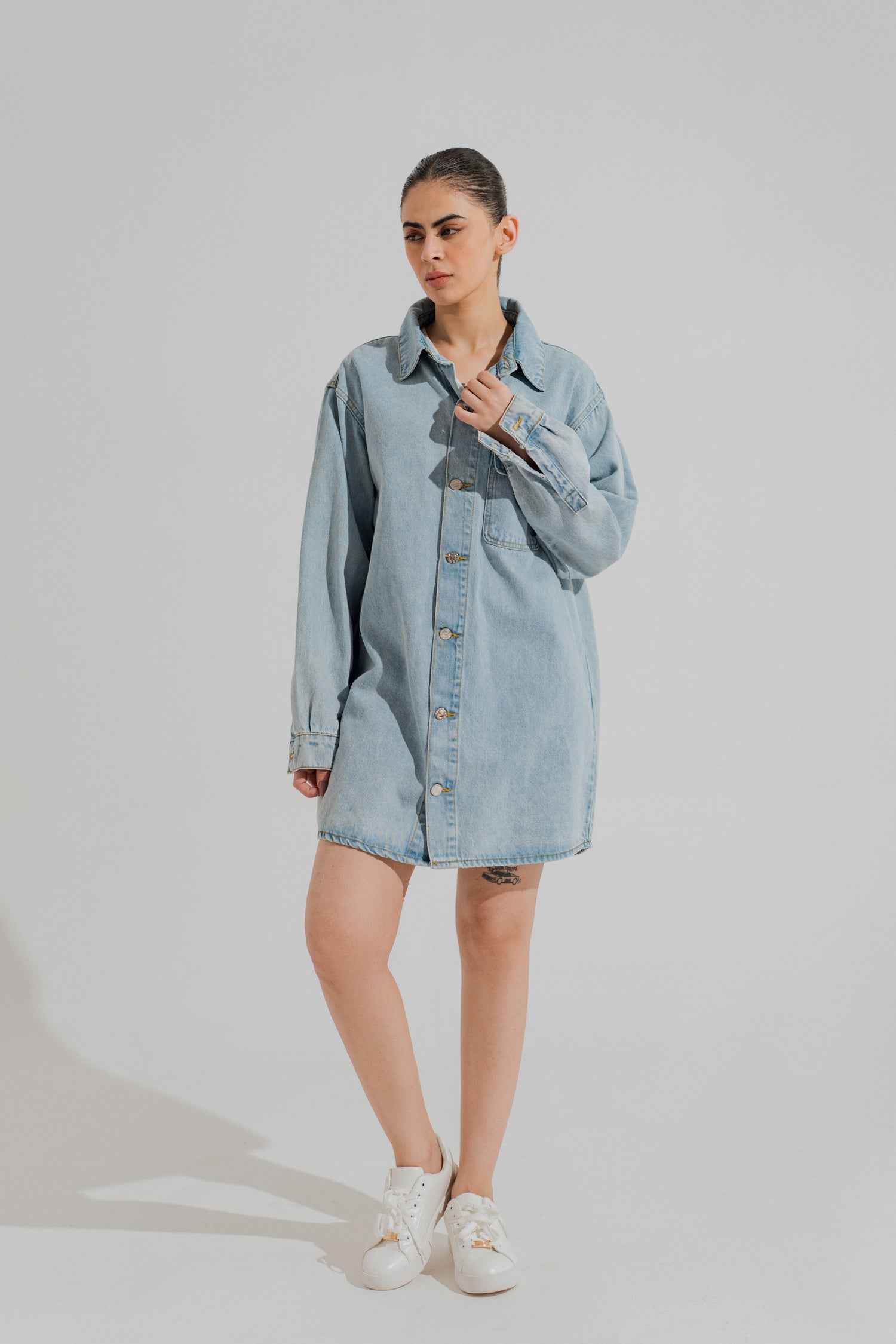 Light Wash Oversized Fit Denim Over Shirt - Hustle N Holla