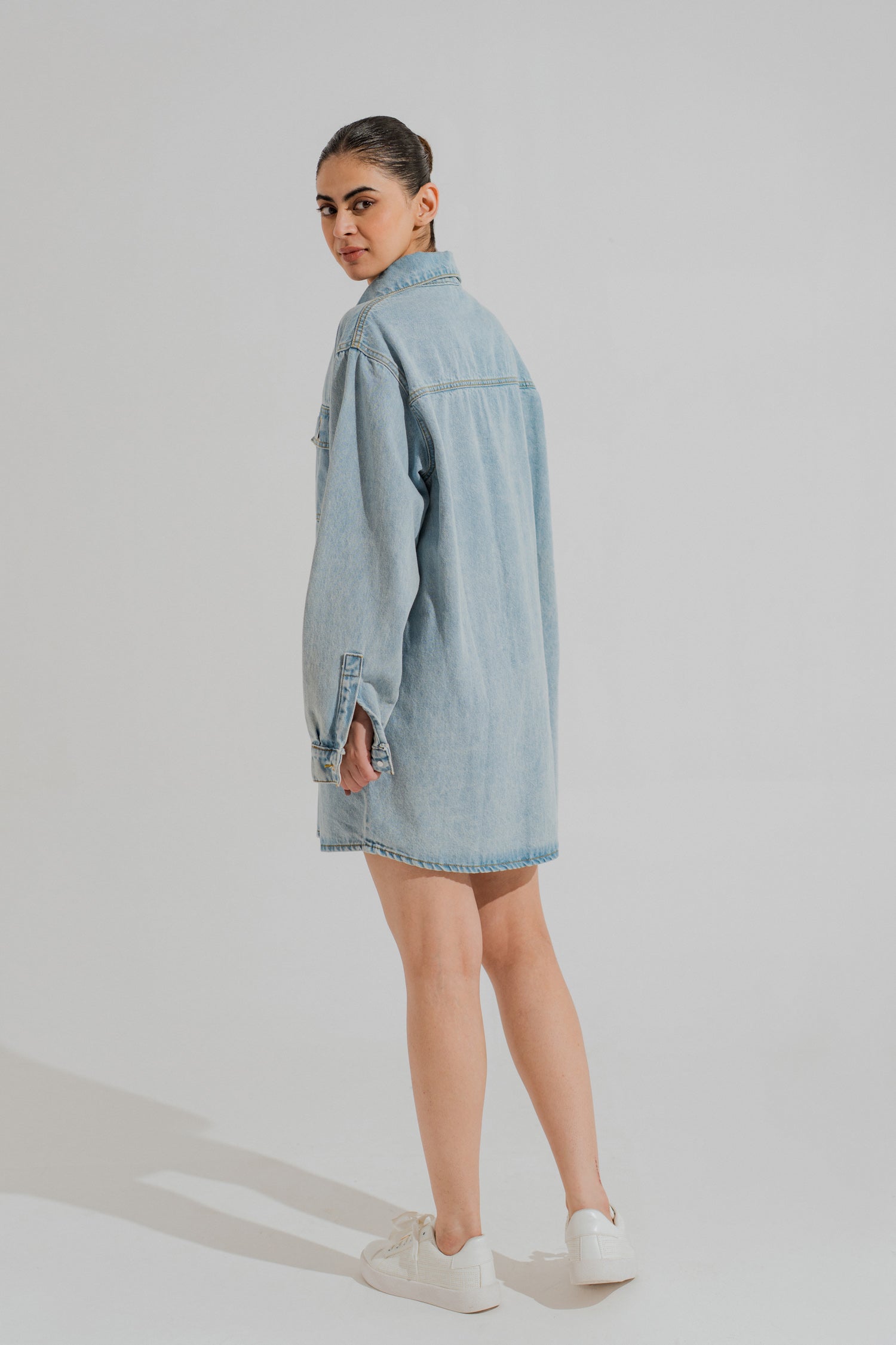 Light Wash Oversized Fit Denim Over Shirt - Hustle N Holla