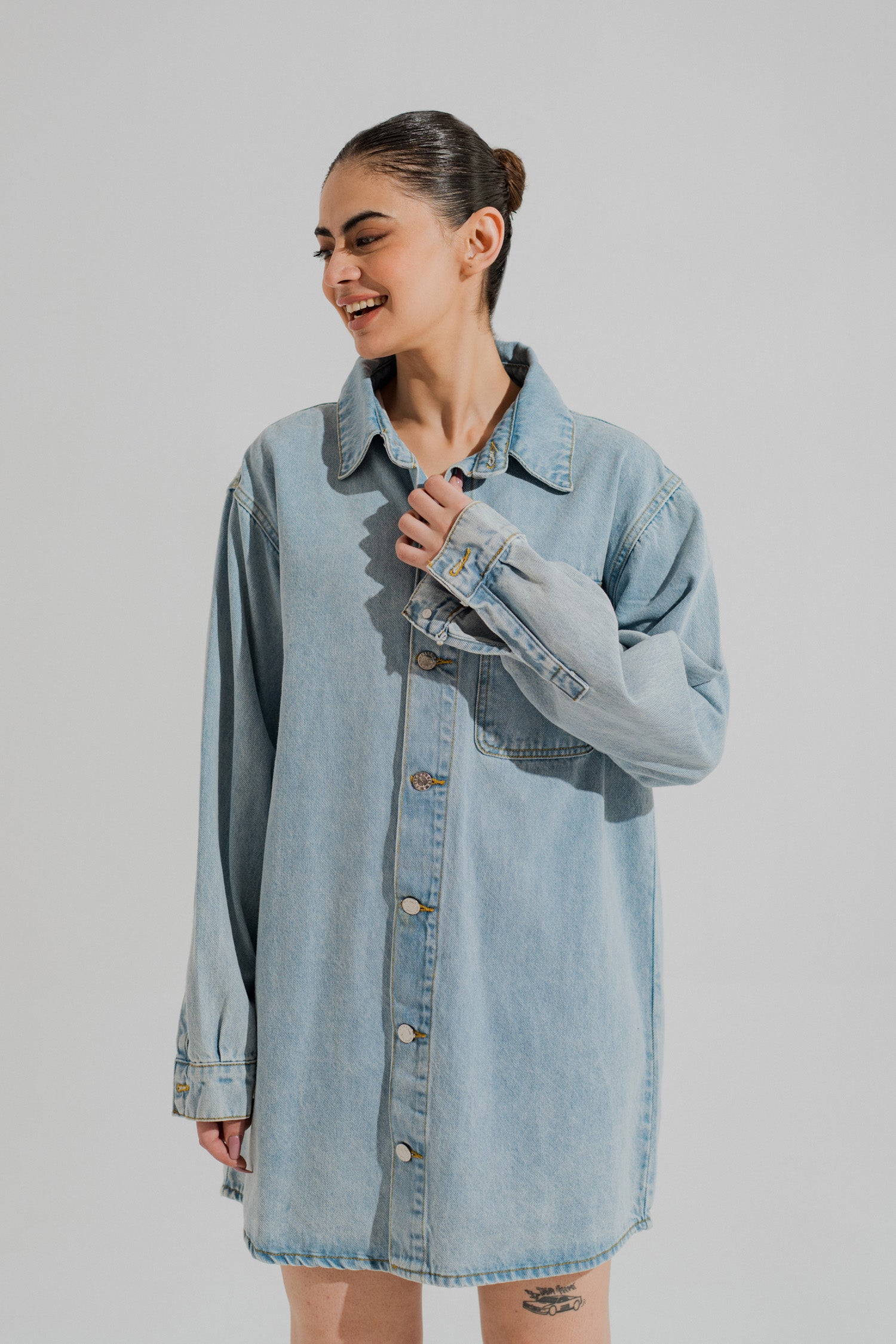 Light Wash Oversized Fit Denim Over Shirt - Hustle N Holla
