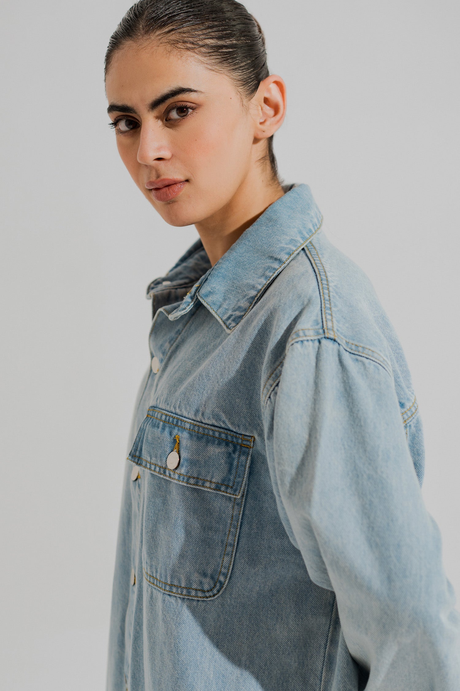 Light Wash Oversized Fit Denim Over Shirt - Hustle N Holla