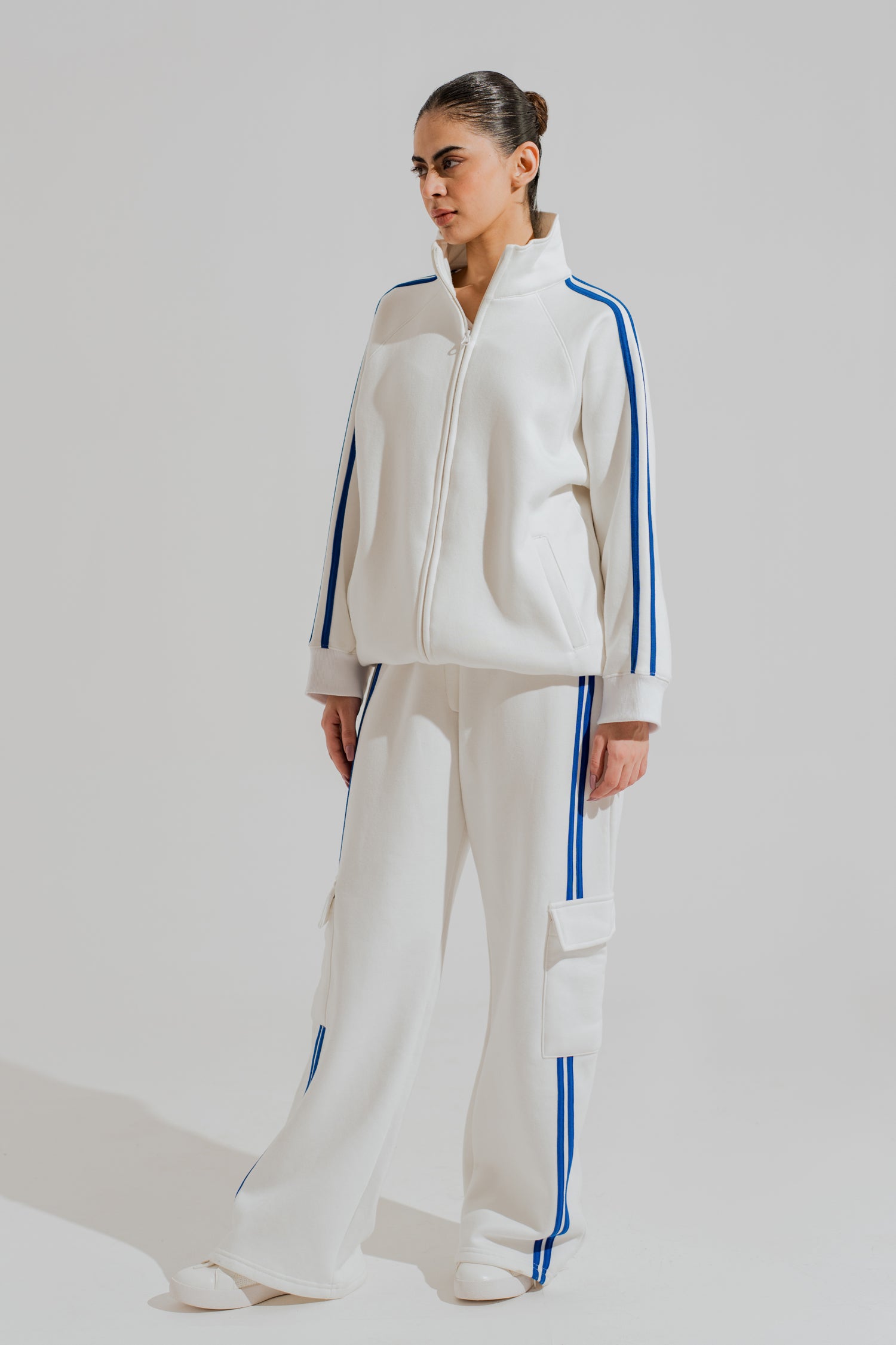 White Relaxed Fit Mock Neck Zipper