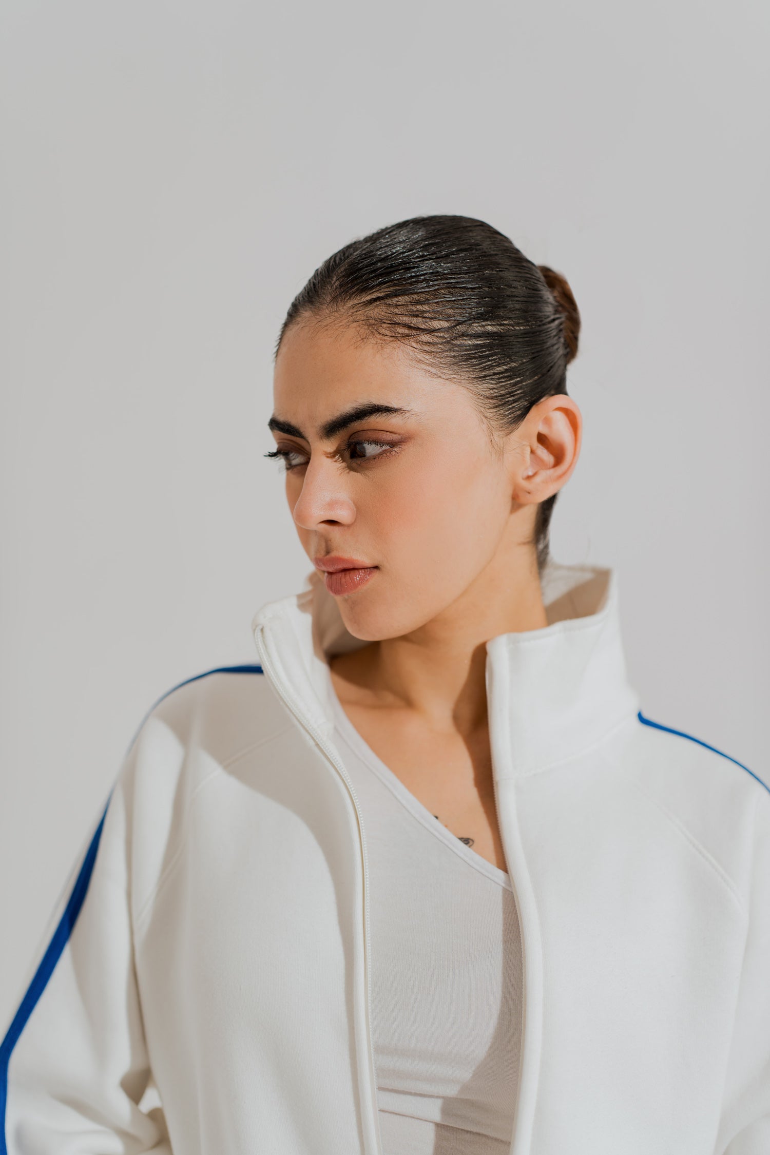 White Relaxed Fit Mock Neck Zipper - Hustle N Holla