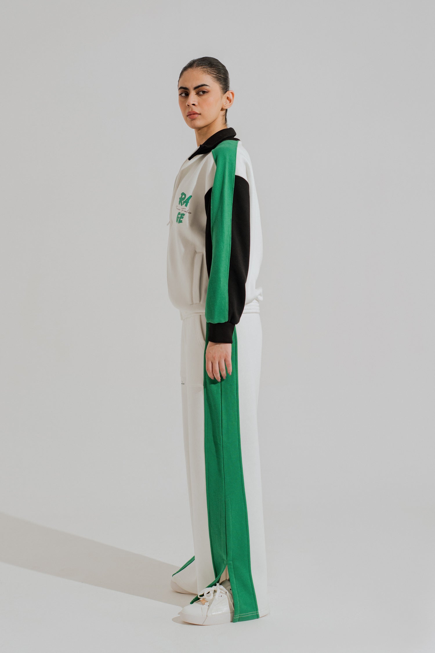 Off White Wide-Leg Contrast Panel Trousers - Hustle N Holla