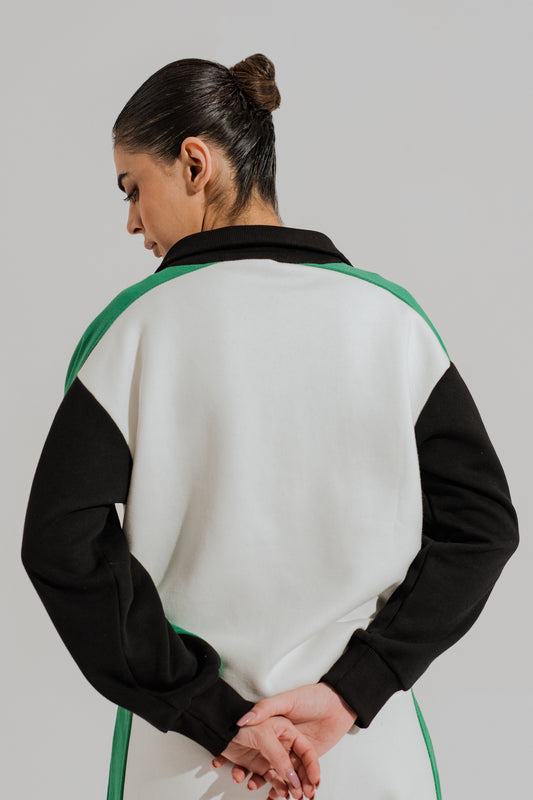 Off White Relaxed Fit Mock Neck Zipper
