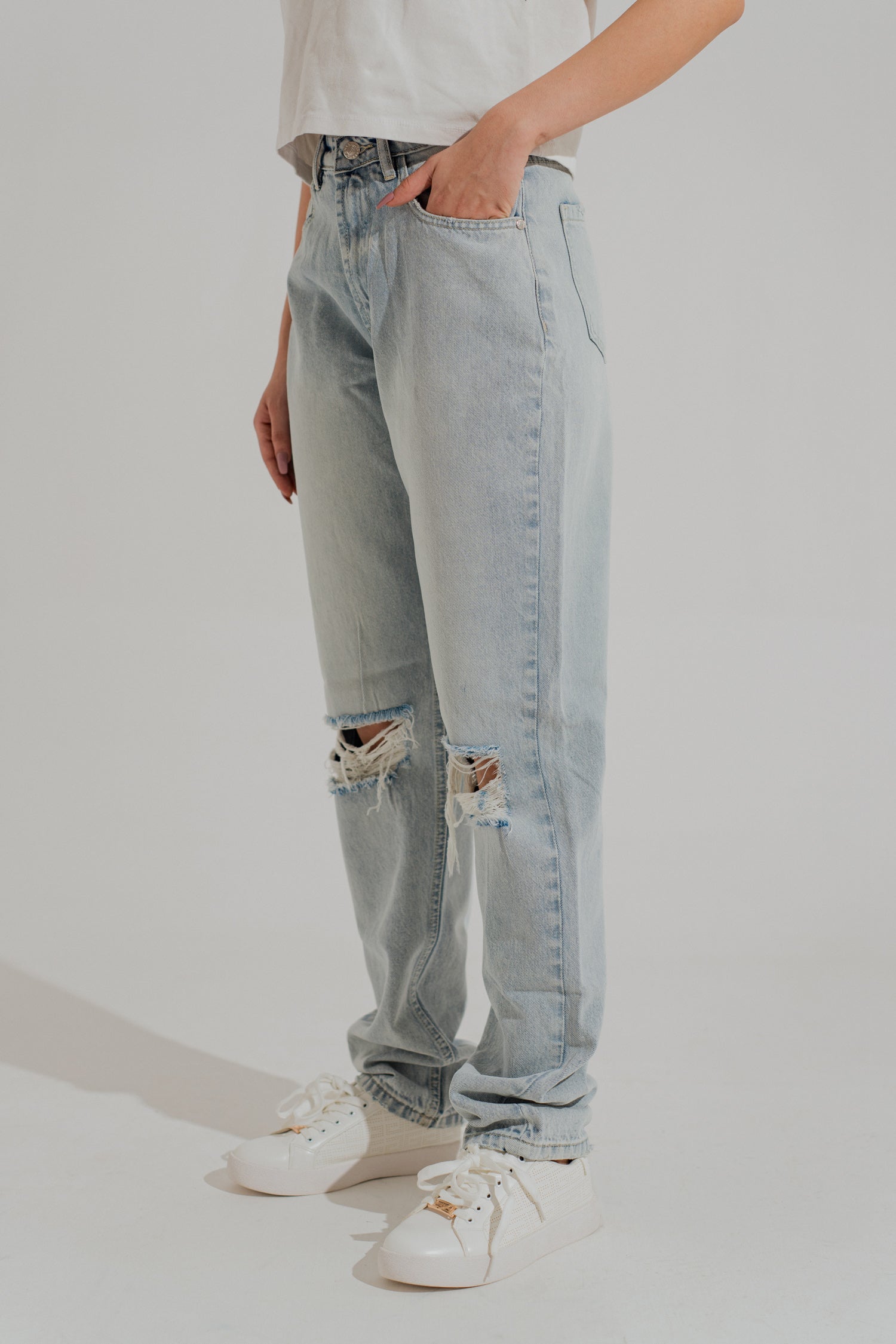 Light Wash Five Pocket Ripped Jeans - Hustle N Holla