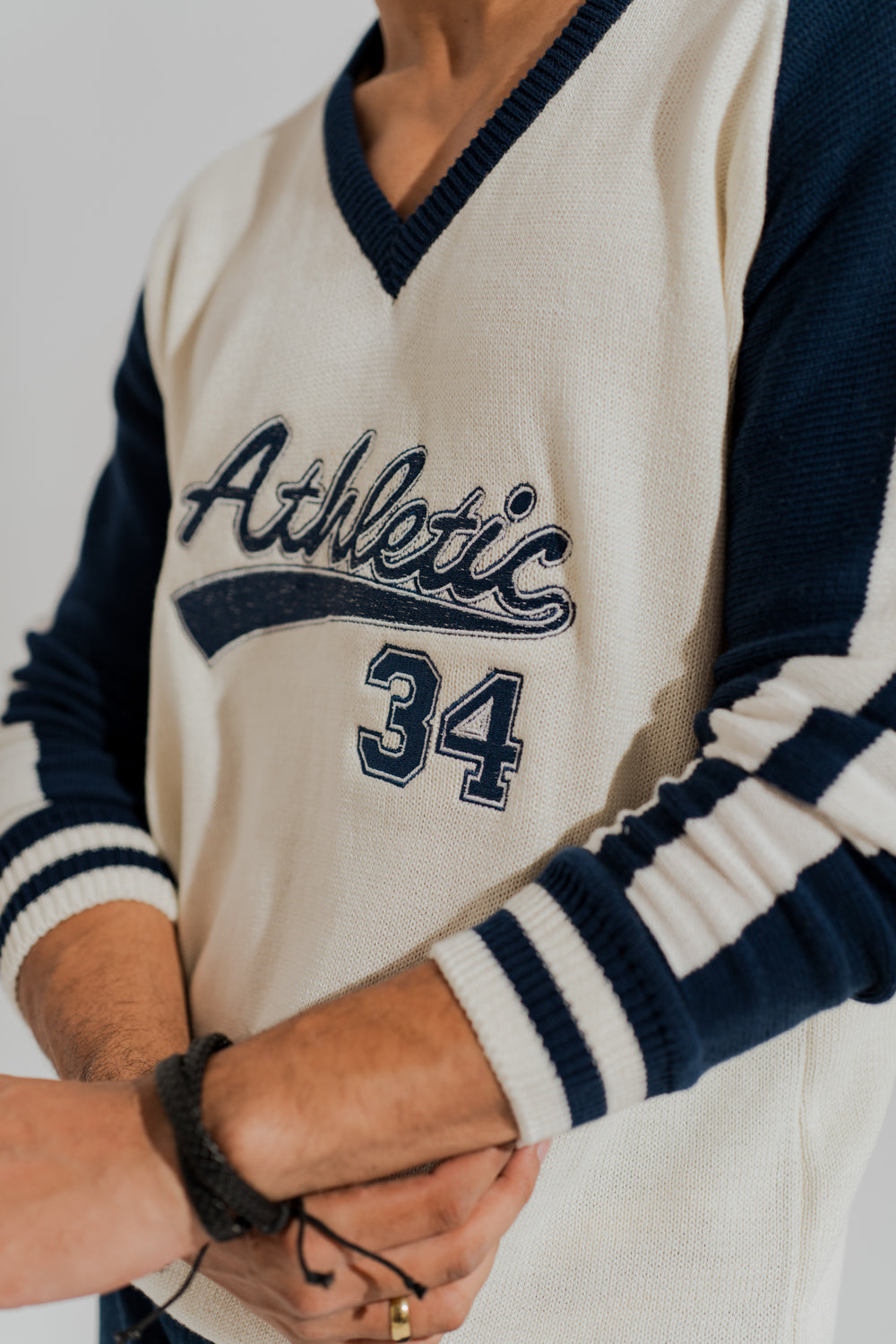White Relaxed Fit Varsity Sweater - Hustle N Holla
