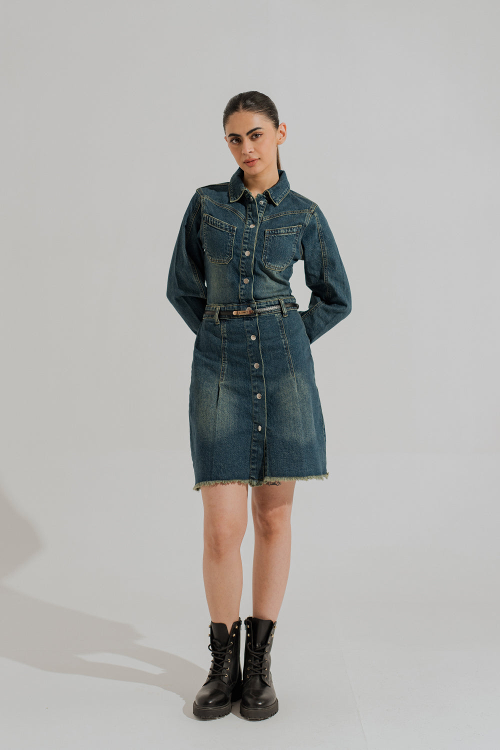 Vintage Wash Mini Denim Dress - Hustle N Holla