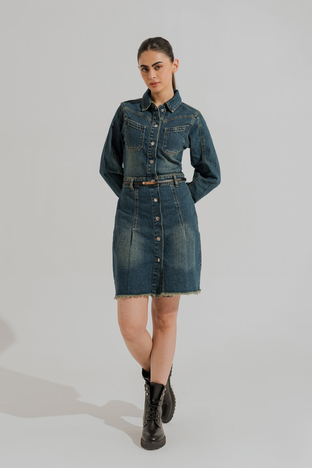 Vintage Wash Mini Denim Dress - Hustle N Holla