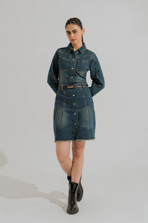 Vintage Wash Mini Denim Dress - Hustle N Holla