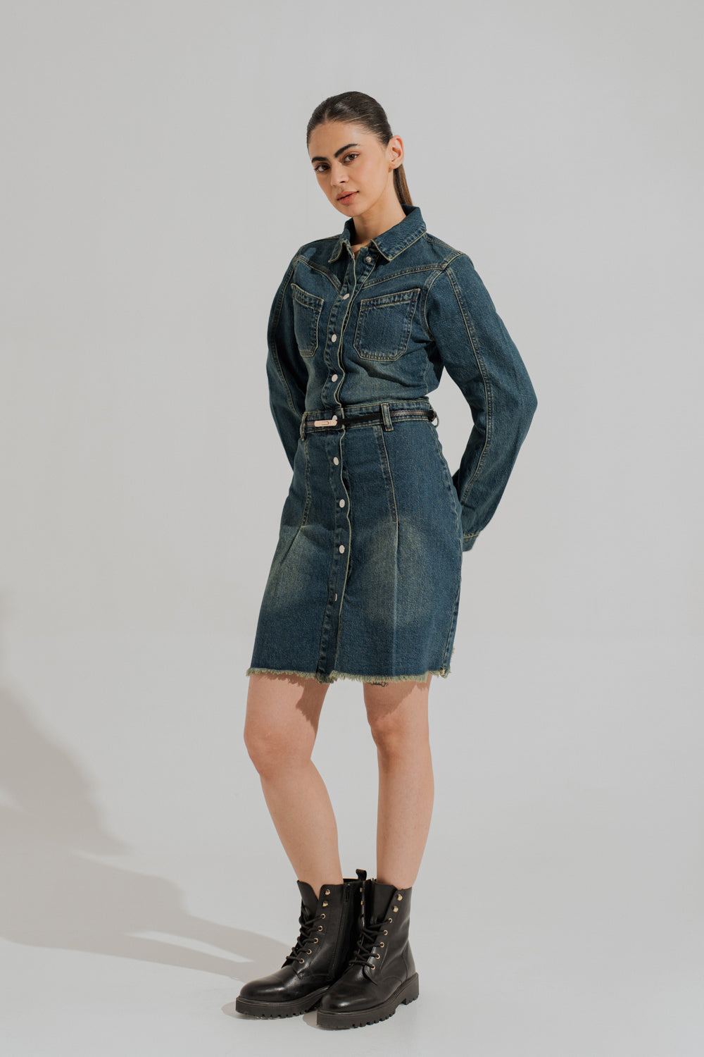 Vintage Wash Mini Denim Dress - Hustle N Holla