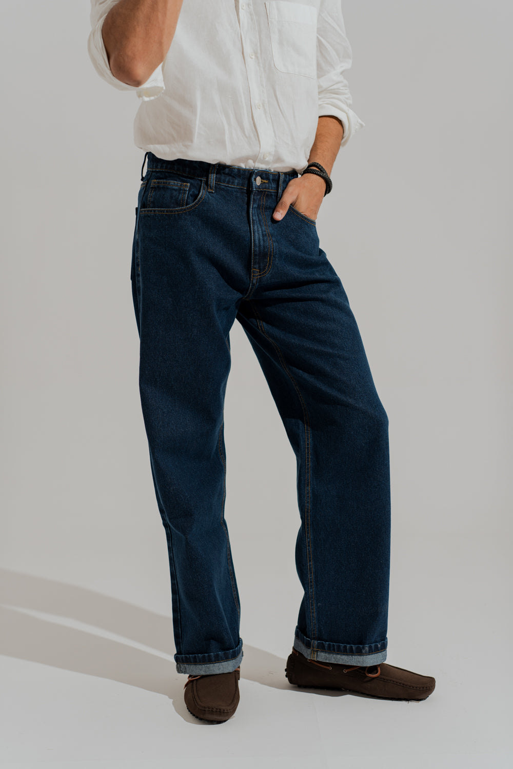 Blue Dark Washed Loose Fit Denim Jeans - Hustle N Holla