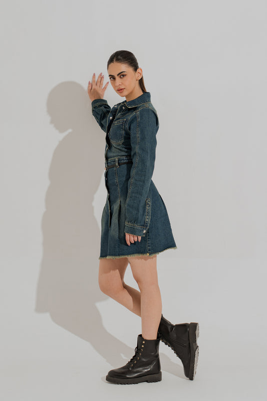 Vintage Wash Mini Denim Dress - Hustle N Holla