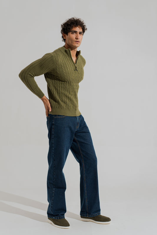 Army Green Regular Fit Sweater - Hustle N Holla