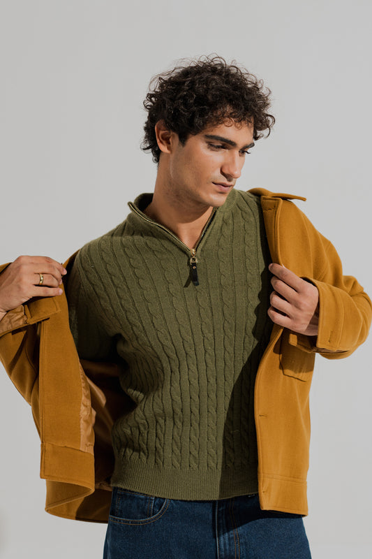 Army Green Regular Fit Sweater - Hustle N Holla