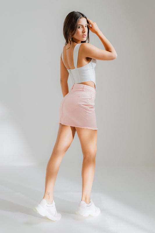 Pink Mini Slim Fit Denim Skirt - Hustle N Holla