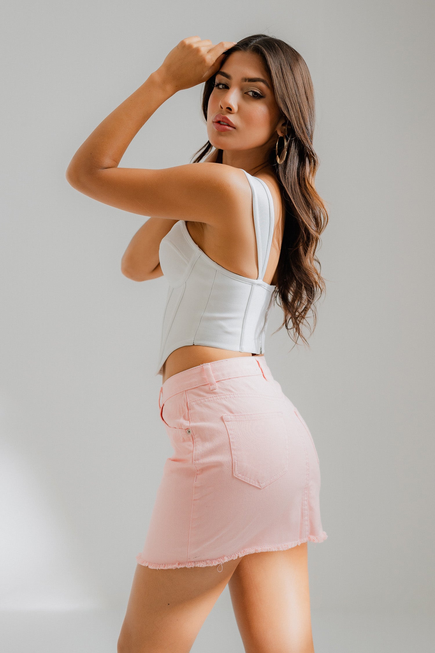 Pink Mini Slim Fit Denim Skirt - Hustle N Holla