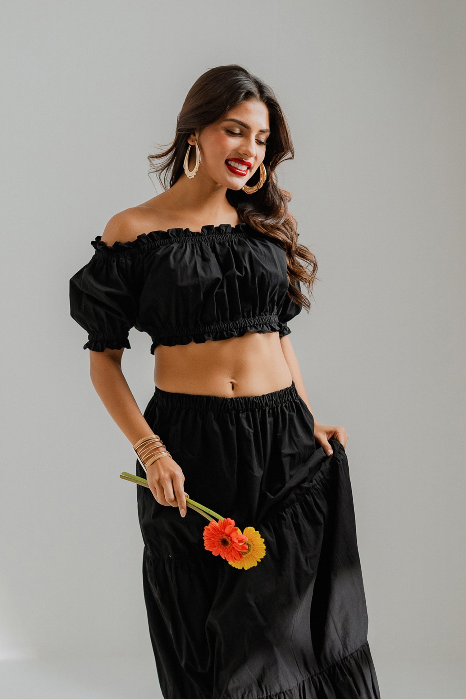 Black Bardot Crop Top - Hustle N Holla