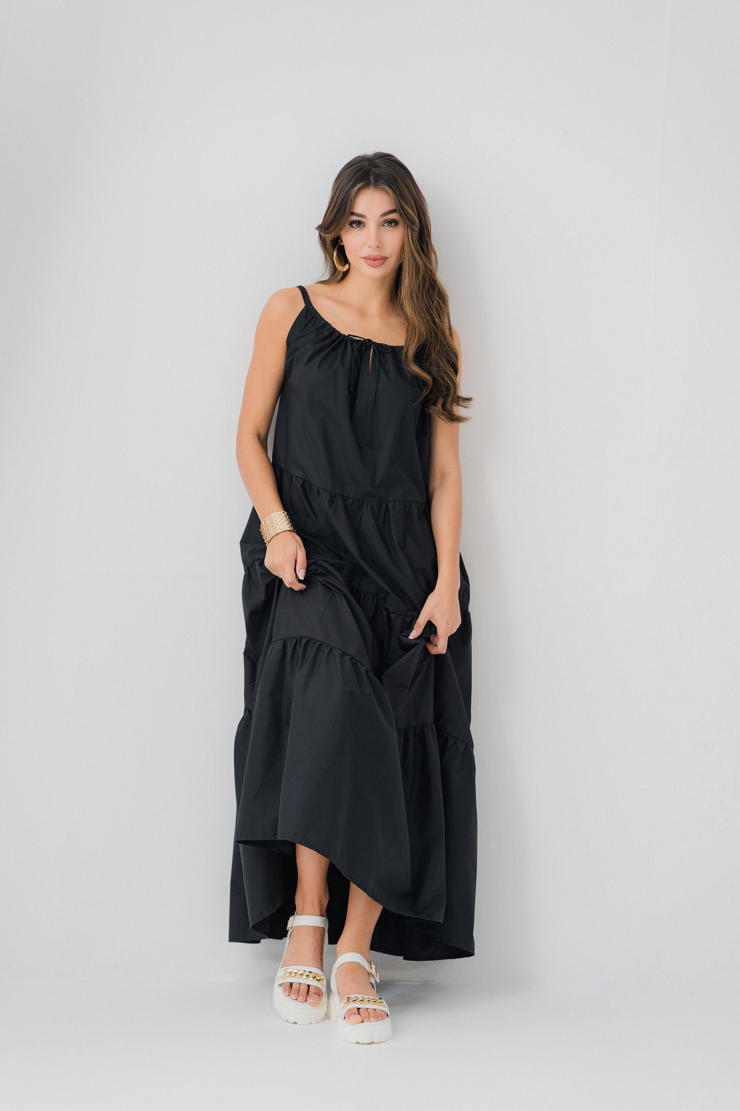 Black Tiered Long Dress - Hustle N Holla