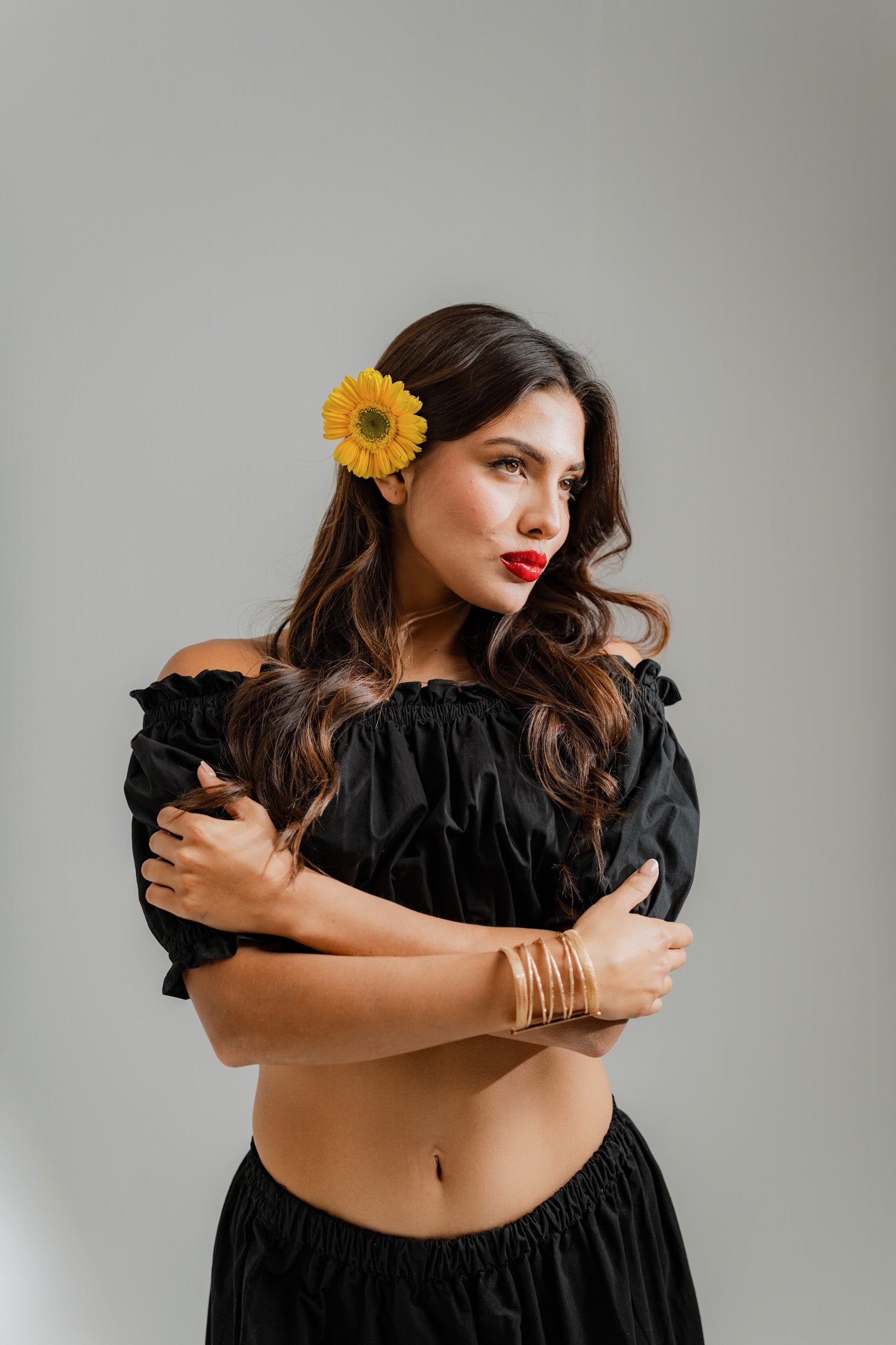 Black Bardot Crop Top - Hustle N Holla