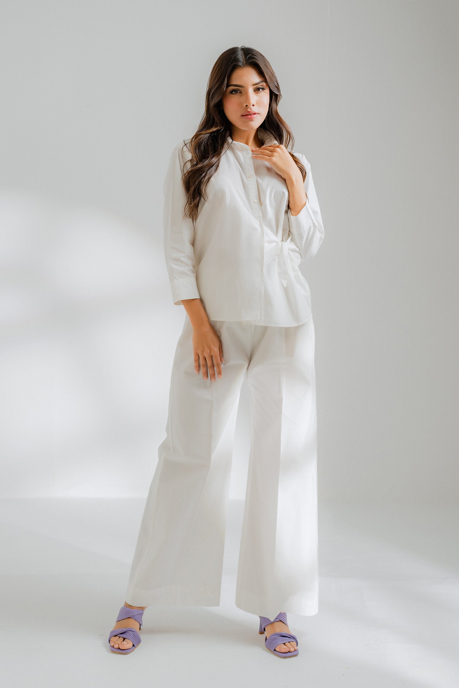 Ladies white wide leg trousers best sale