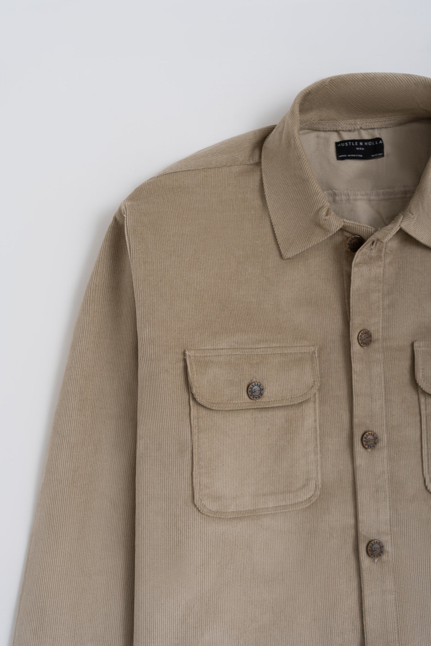 Khaki Oversized Corduroy Button Down Shirt - Hustle N Holla