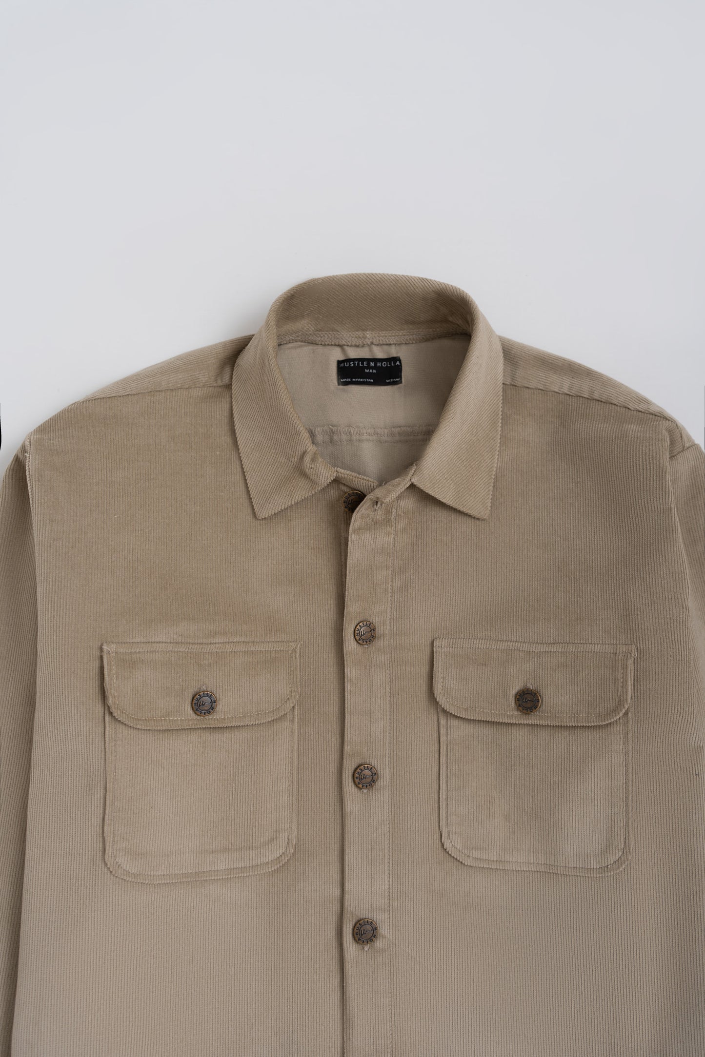 Khaki Oversized Corduroy Button Down Shirt - Hustle N Holla