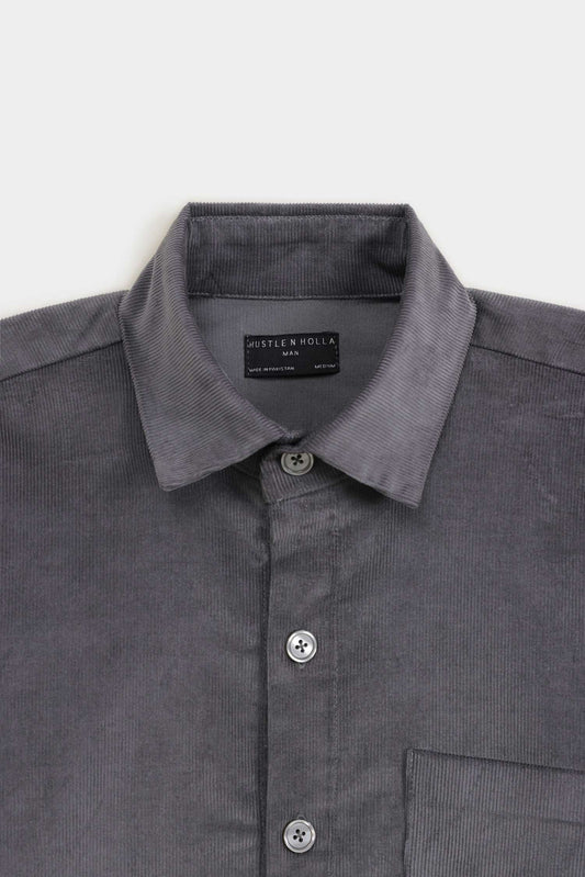 Grey Oversized Corduroy Button Down Shirt - Hustle N Holla