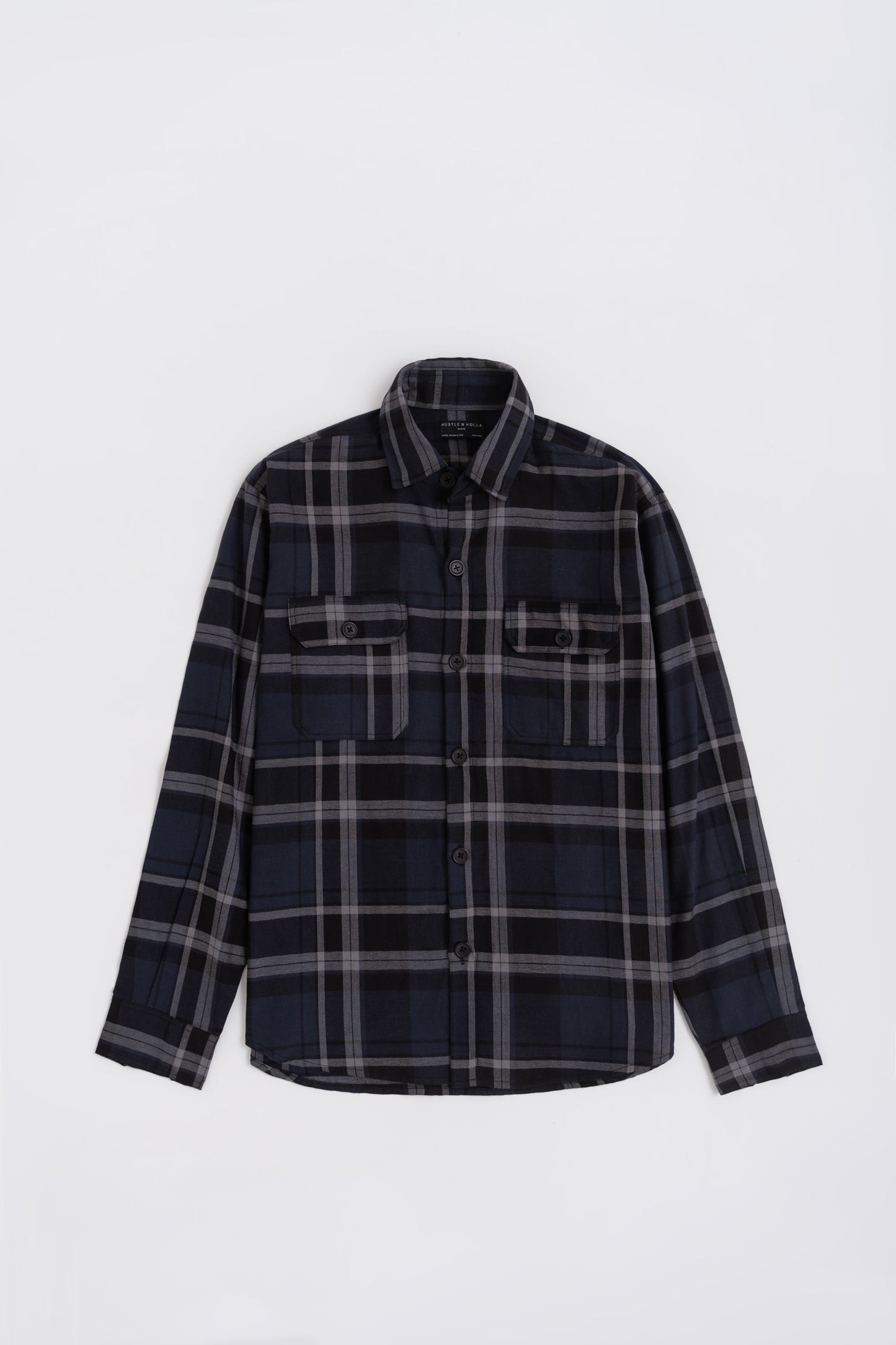 Blue & Black Oversized Button Down Check Shirt - Hustle N Holla