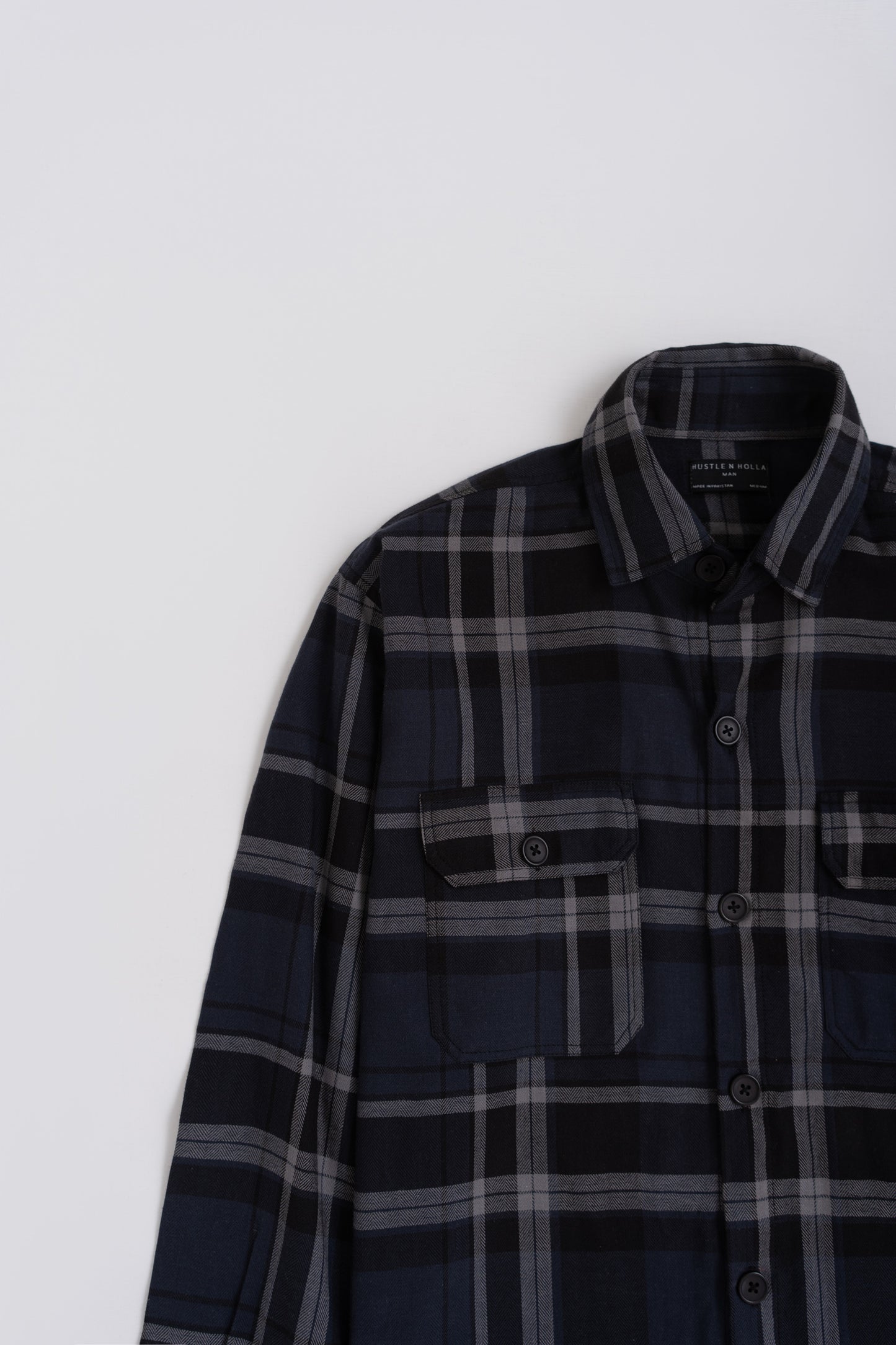 Blue & Black Oversized Button Down Check Shirt - Hustle N Holla