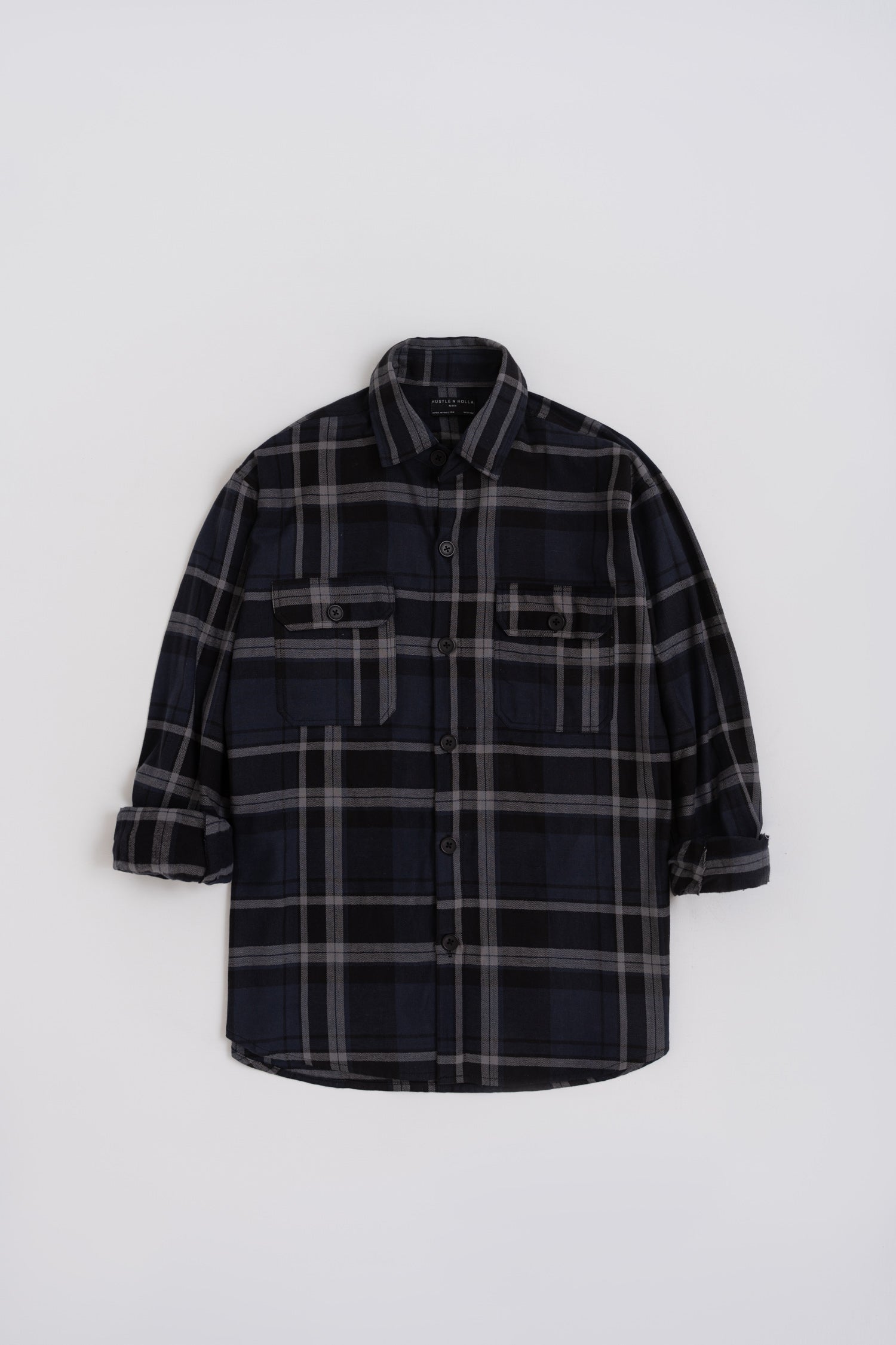 Blue & Black Oversized Button Down Check Shirt - Hustle N Holla