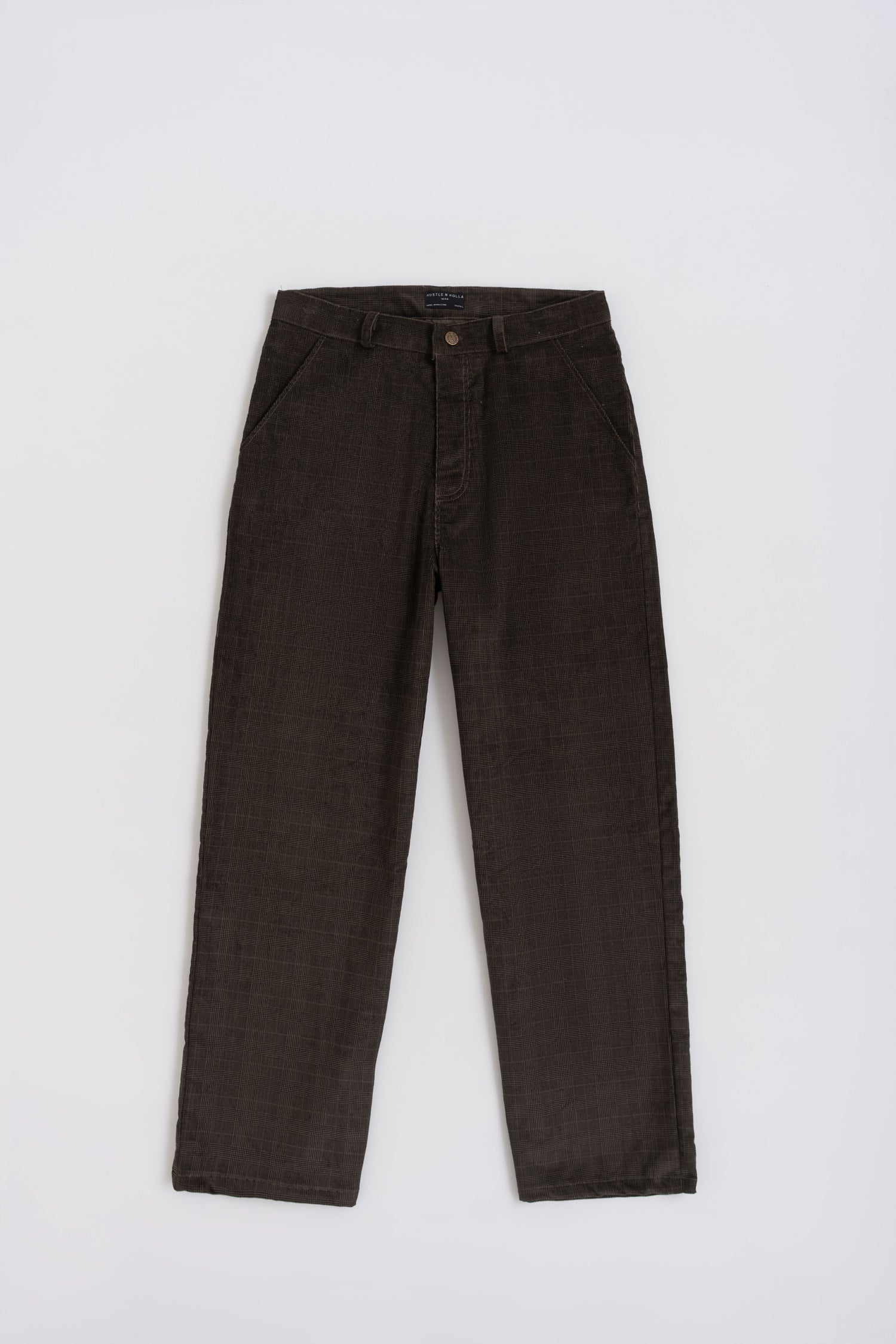 Brown Checkered Straight Fit Corduroy Pants